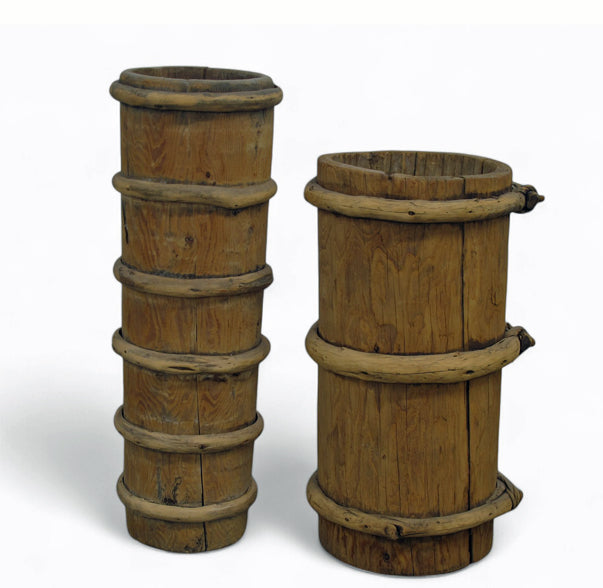 Pair Tibetan Butter Barrel  26' & 22" Tall