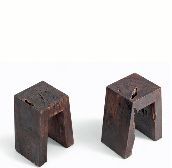 Pair Sculptured Teak Accent or Side Table or Stool