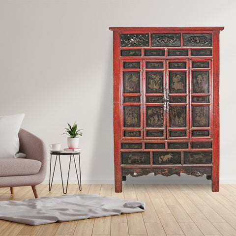 Hand Painted 80" Inch Tall Antique Chinese Cabinet