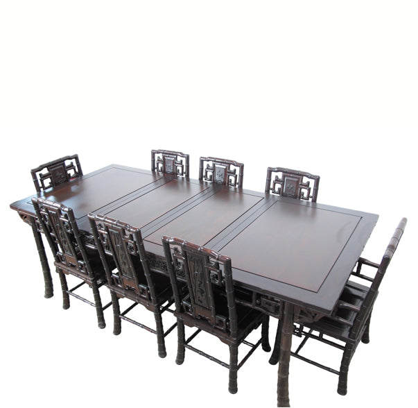 94" Long Rosewood Dining Table and 8 Chair Set