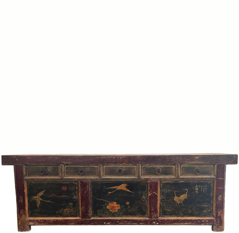 Hand Painted 98" Inch Long Asian Buffet Sideboard