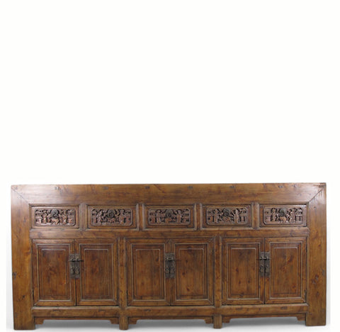 Hand Carved 5 Drawers Antique Chinese Buffet Sideboard