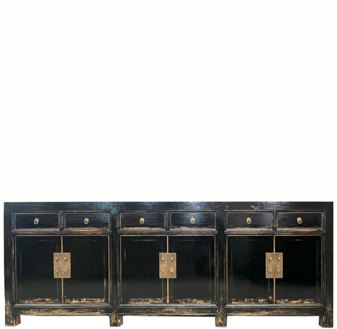 Distressed Antique Black 95" Long Sideboard Buffet Table