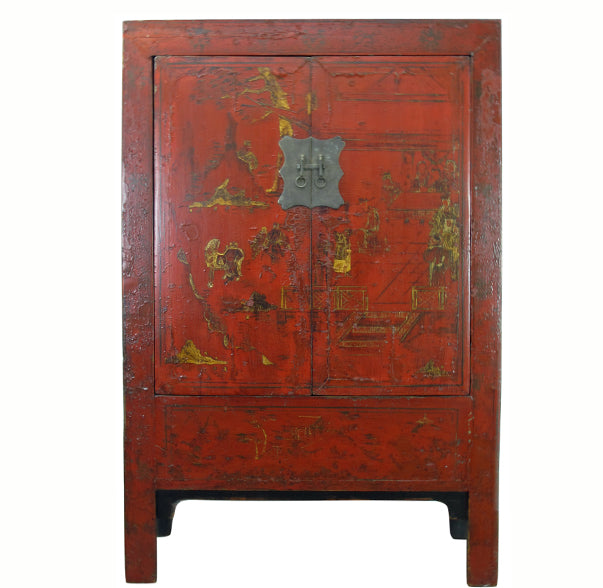 Asian-Style Rustic Wooden Lock Box with Drawer